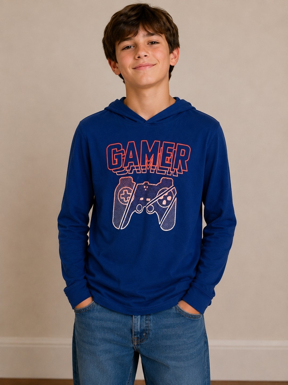 The Children’s Place Boys Youth Gamer Hooded Long Sleeve Shirt – XL 14 New